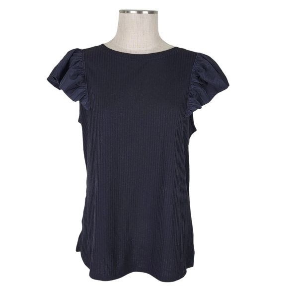 Torrid Top Size 2 2X Super Soft Ribbed Knit Mix Ruffled Flutter Sleeve Black New - Picture 1 of 15